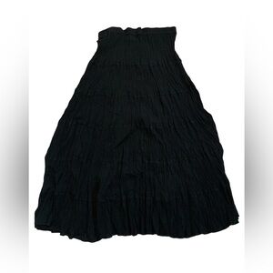 Vintage 90s Off Broadway Black Crinkle Cotton Tiered Maxi Skirt, Boho, Size M